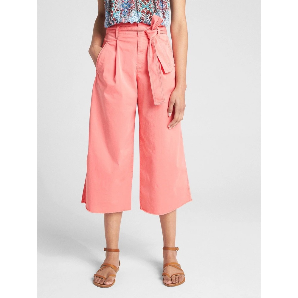 Gap Wearlight High Rise Wide Leg Crop Tie Waist Pants Pink Treat 0 NWT Trousers